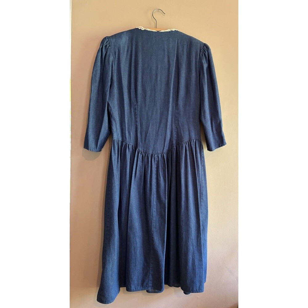 VTG 80s 100% Cotton Denim Button Up Peasant Dress Boho Prairie Size 11/12 USA - Picture 8 of 10